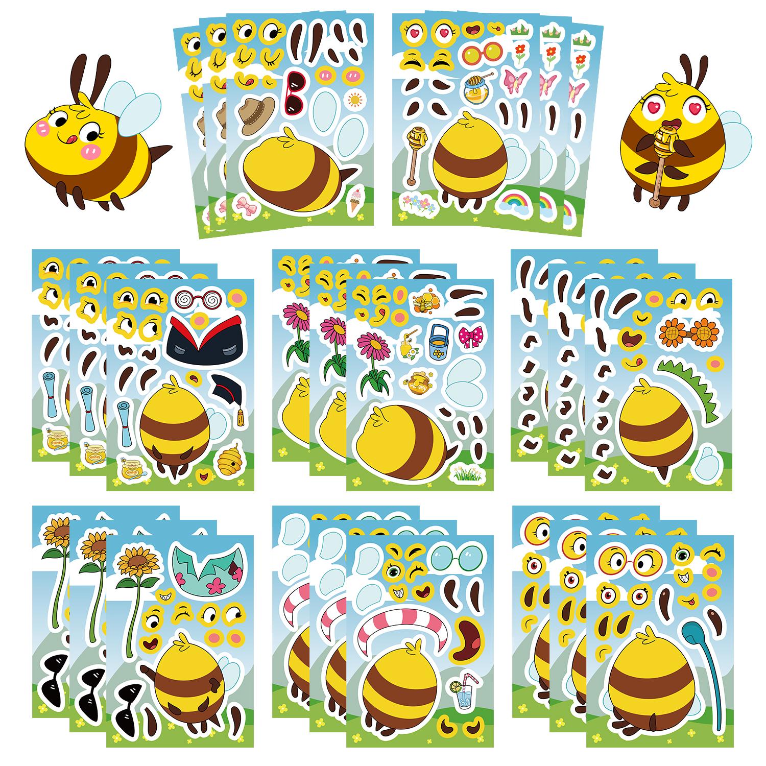 

8PCS Bee Sticker Set Cartoon Doodle Collage Laptop Phone Decorations Waterproof Stickers