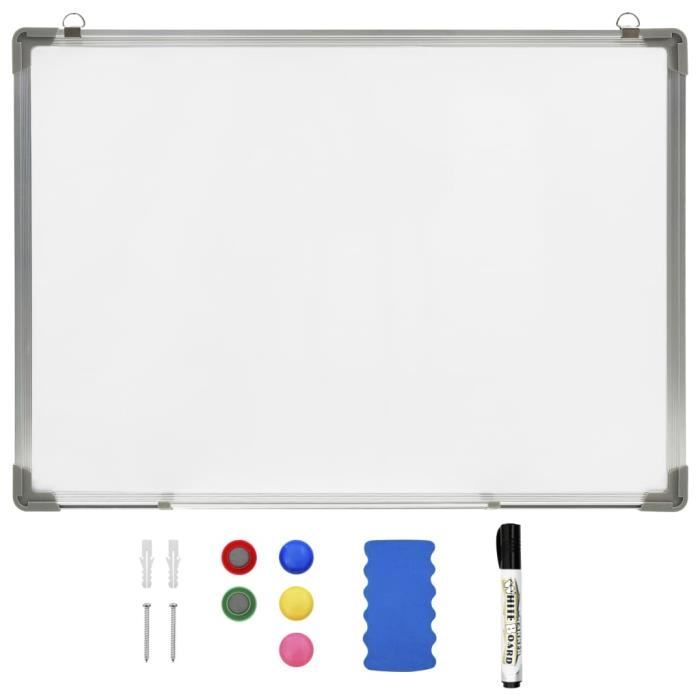 Tableau blanc - vidaXL - 90x60 cm - Magnétique - Effaçable à sec - Acier laqué