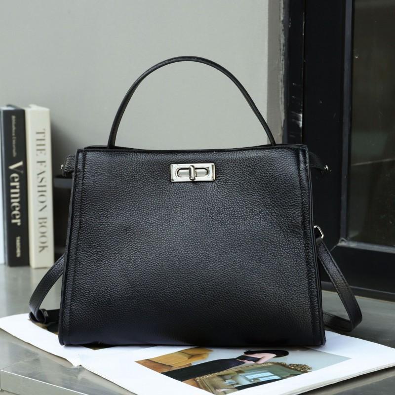 

Простая сумка-тоут из коровьей кожи верхнего слоя, натуральная кожа, женская, нишевый дизайн, ведро L 29 W 13 H 21CM чёрный