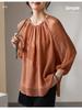 100% mulberry silk round neck seven quarter sleeved shirt for women in summer 2026, thin, loose and versatile silk top