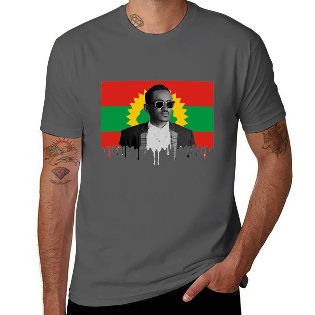 Hachalu Hundessa With Oromo Flag TShirt Big and Tall Solid Color TShirt