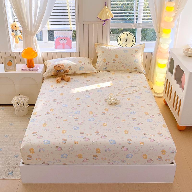 Pure Cotton Printed Single Bed Sheet Set - Fitted Sheet, Protective Cover, Pad Cover (3 Pieces)