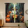 Piece Set High Definition Digital Printed Curtainshalloween Wizard Darkgreen Orange Pumpkin Theme Style Curtainhome Decorat Curtain Polyester