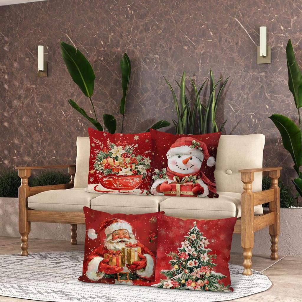 New Christmas Polyester Pillowcase - Holiday Decor for Living Room Sofa & Bedroom Cushion Cover