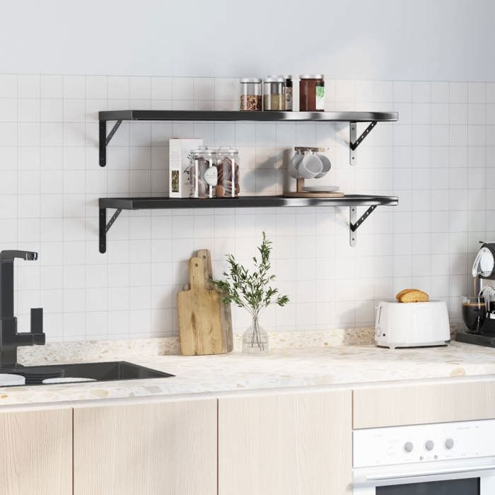 VidaXL Wall Shelves 2 Pcs 100x30x3 Cm Black Stainless Steel, Floating Shelf, Wall Display Shelf, Panel 30288