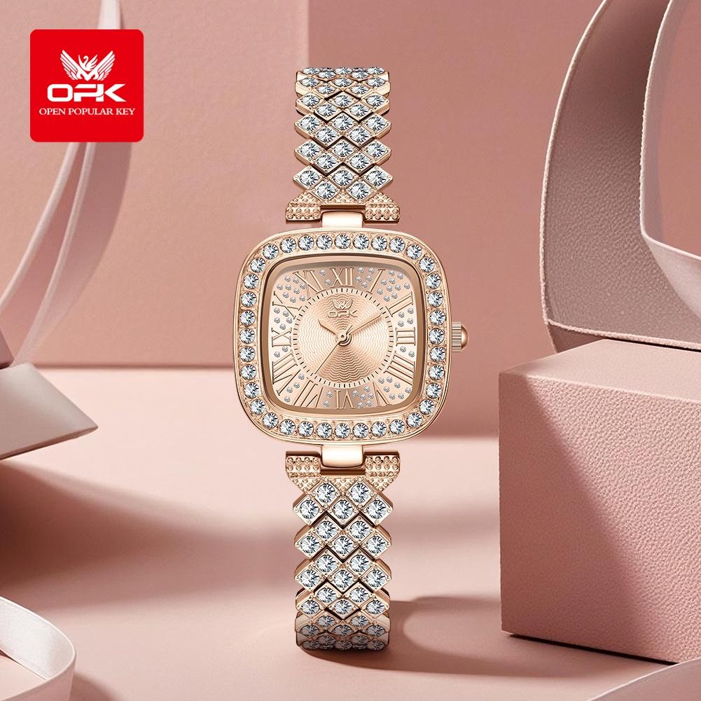 Voll Diamant Quarz Uhr für Damen Mode Quadratisches Zifferblatt mit römischen Ziffern Luxuriös Elegante Damen Kleider Armbanduhr