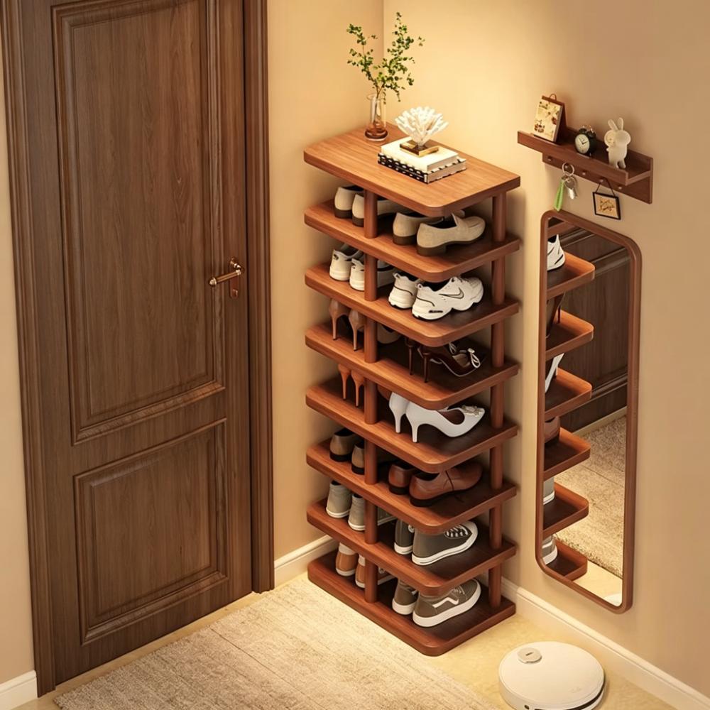 Wood Shoe Rack Multi-Tier Entryway Storage Shelf Sturdy Narrow Floor Organizer Space-Saving Storage for Home Hallway Room
