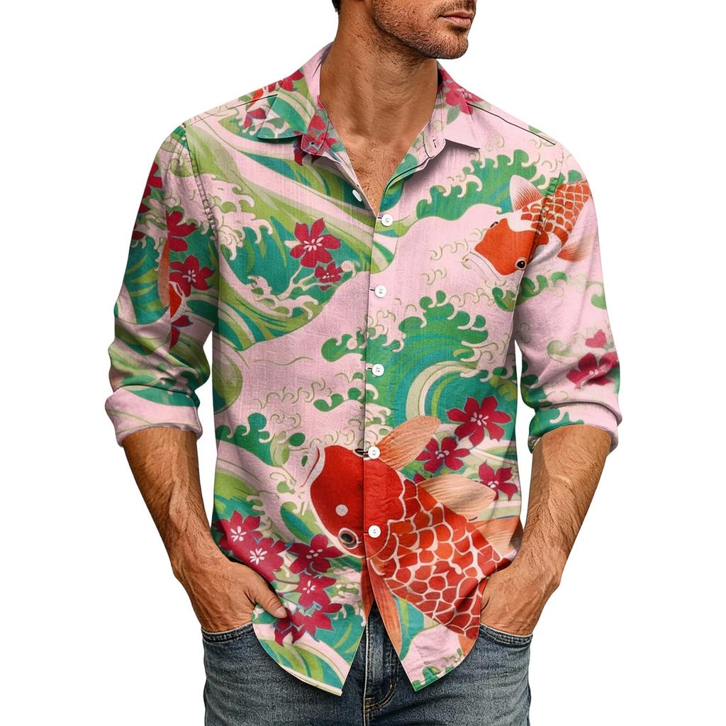 Hawaii Print - Men's Casual Long-Sleeved Shirt