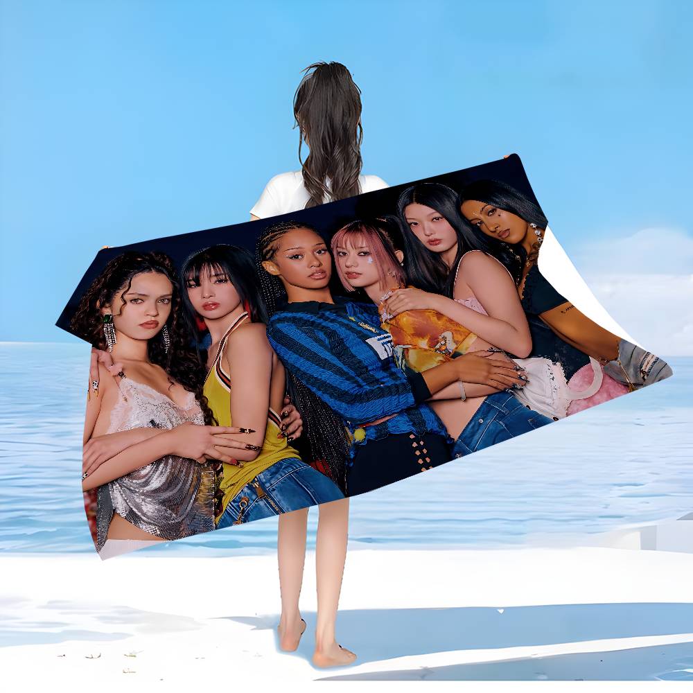 Kpop Band K-Katseyes Mikrofaser Bedrucktes Strandtuch Bergsteigen Yoga Strand Schwimmen Laufen Saugfähiges Weiches Handtuch