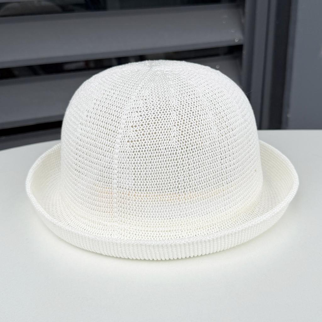 Curled knitted bucket hat women's spring summer breathable sunshade basin hat travel versatile cotton and linen top hat