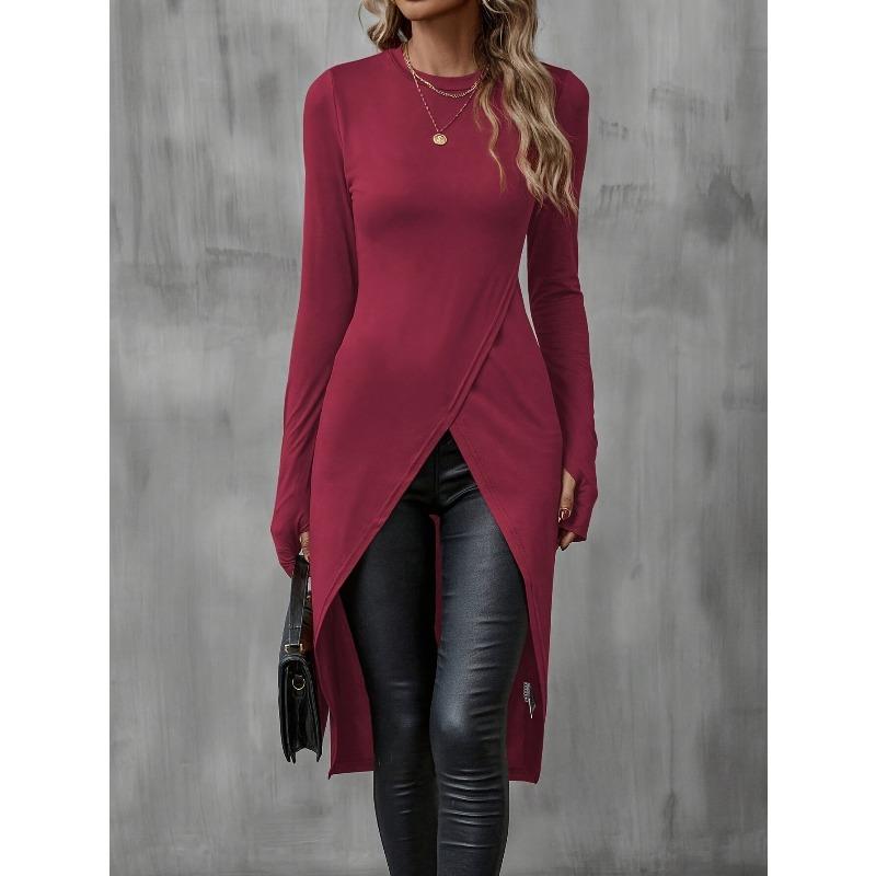 YYFS Camicette e camicie con scollo a maniche lunghe con stampa tinta unita primavera autunno moda casual da donna