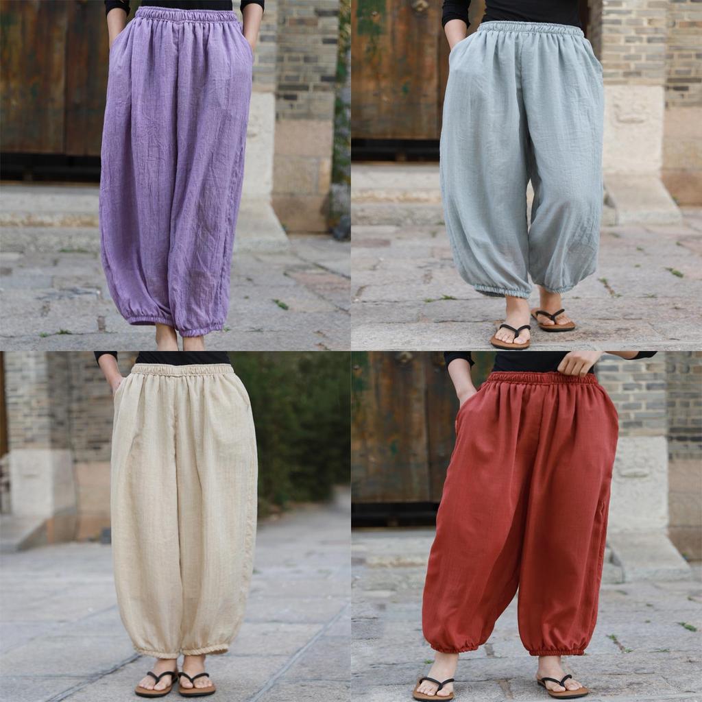 Cotton Linen Loose Fit Pants For Women Summer Boho Style Casual Trousers