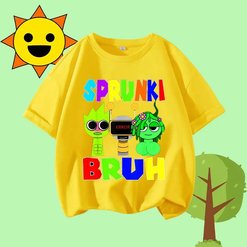 Cartoon Sprunki Character Printed Kids T-shirt Pure Cotton Short-sleeved White Top Cartoon Children's Clothing for Boys