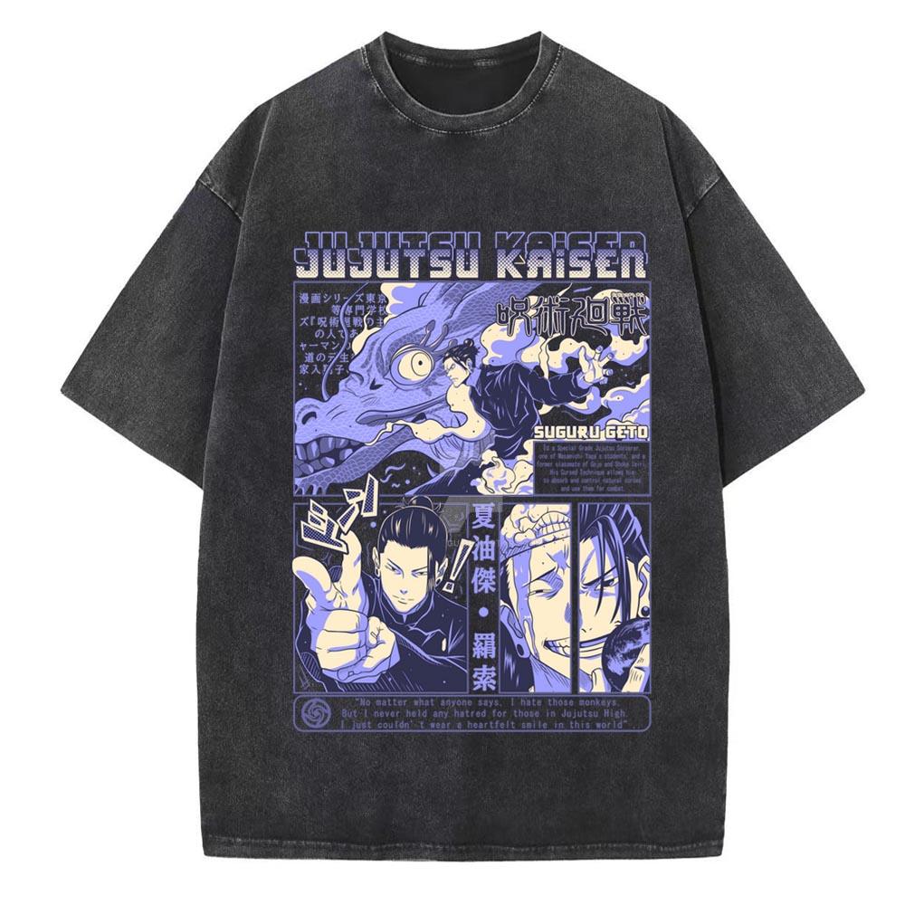 

Аниме футболка Jujutsu Kaisen Гето Сугуру Крутой принт Футболка Мужские Винтажные Хлопковые Футболки Повседневная Выстиранная Футболка Харадзюку Манга Футболка XL чёрный