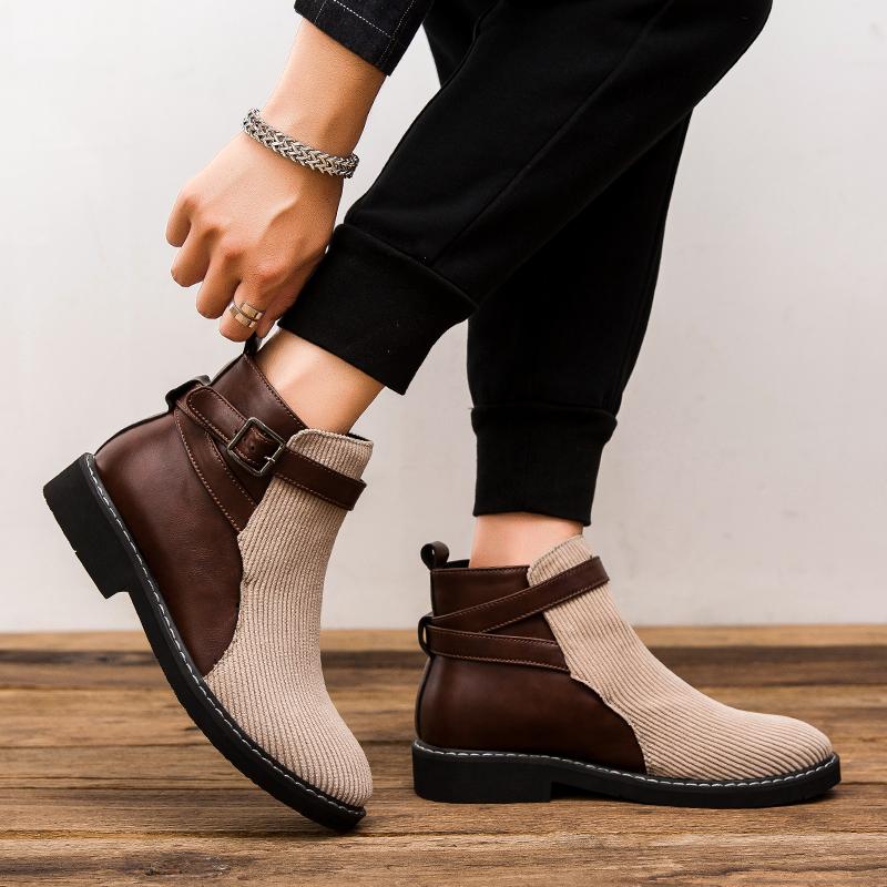 Outdoor Herren Stiefelette Herren Casual Britischer Stil Kurze Stiefel Neue High-Top Schuhe Mann Klassische Retro Leder Chelsea Boots