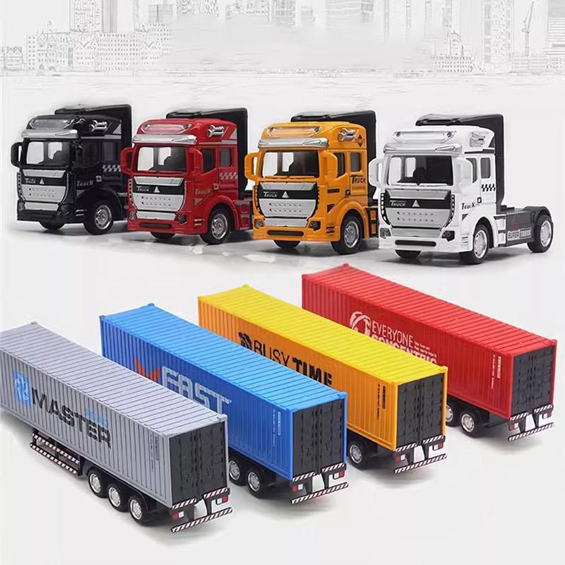 1:48 Alloy Container Truck Model Simulation Pull Back Large Container Truck Children's Engineering Truck Toy Birthday Gift