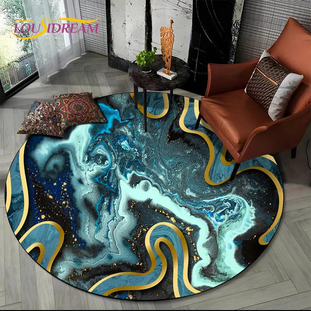 HD Colour Gold Nordic Marble Splendid Round Area Rug,Carpet for Living Room Bedroom Sofa Playroom Decor,kids Non Slip Floor Mat