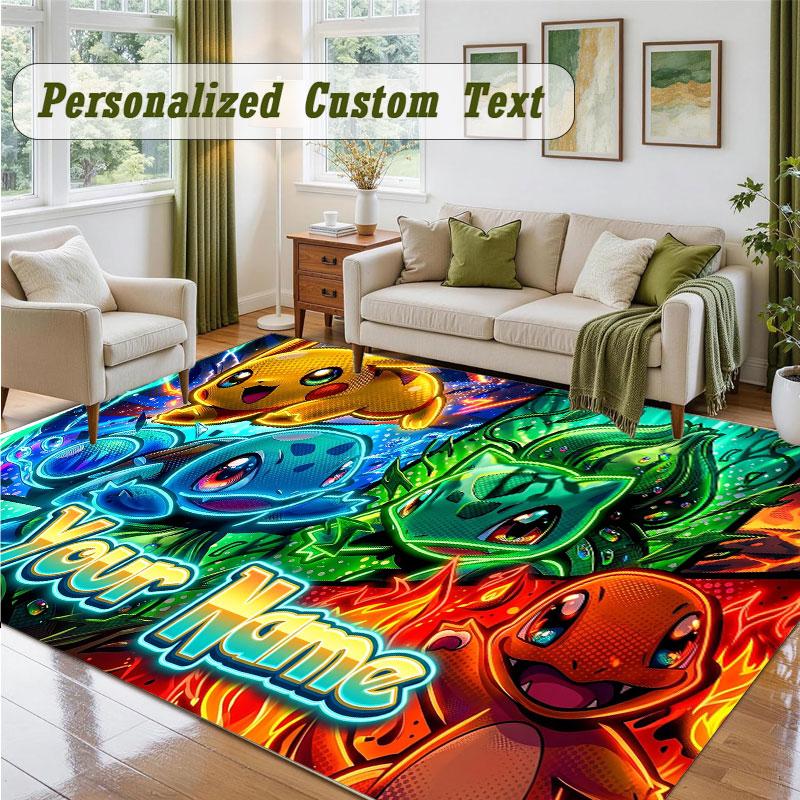 Crystal Velvet Square Rug Custom NamePokémon Pattern Non Slip Home Floor Decor Rug