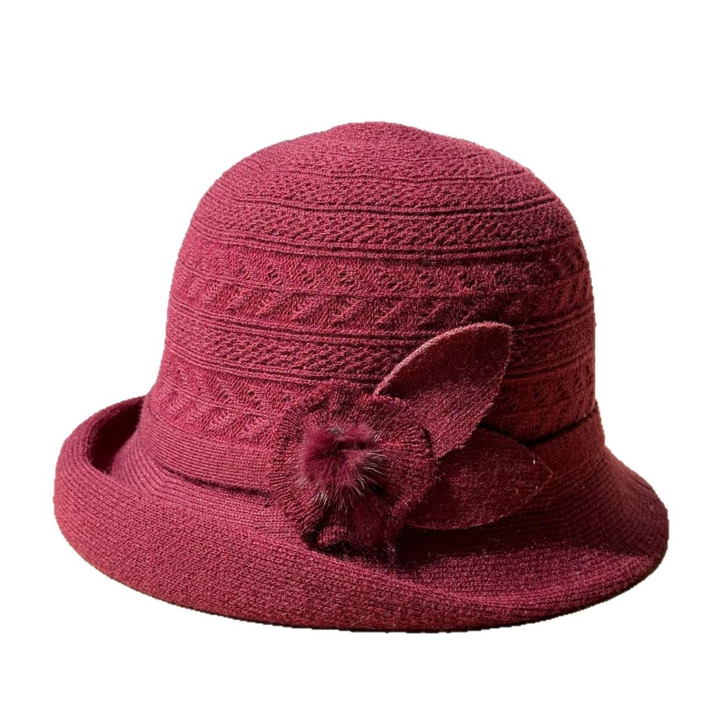 Chapeau de Pêcheur Tricoté Dôme Automne et Hiver Version Coréenne Tendance Décontracté Polyvalent Chapeau Bassin Relevé pour Mère Rend le Visage Plus Petit
