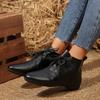 Women's Retro Pointed Toe Lace-Up Flat Ankle Boots, Soft Leather, Versatile Martin Style for Spring 2025.