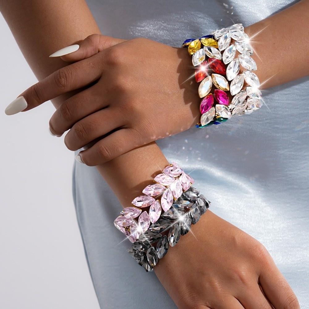 Elastic Band Rhinestone Bracelet Marquise Shape Geometric Charm Bracelet for Women