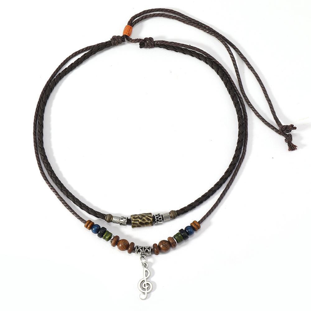 Retro Multi-layer Music Note Pendant Necklace - European & American Style, Long Sweater Chain Accessory