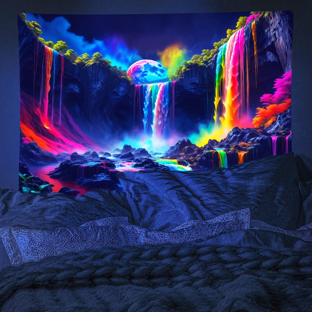 VIKAMA Rainbow Waterfall Tapestry with Fantasy Moonlit Stream for Bedroom Living Room Decor Aesthetic Artistic Cyber Wall Art