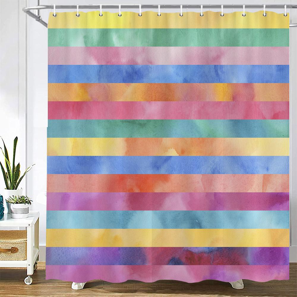 

3D Modern Colorful Printed Bath Curtains Waterproof Polyester Fabric Color Geometric Shower Curtains Bathroom With Hooks W60H190(CM)-1 Pcs