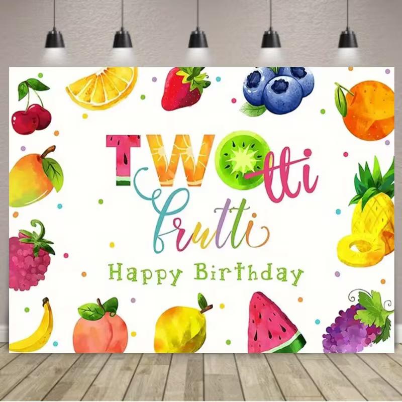 2D Colorful Fruit Twotti Frutti 2nd Birthday Party 2D Backdrop Photo Background