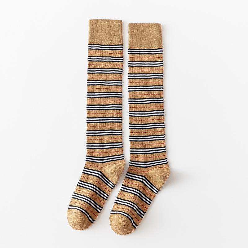 Ladies Spring and Autumn Personality Striped Cotton Preppy Style Cute Everything with Long Leg Socks