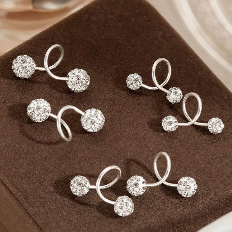 S-Shaped Zircon Stud Earrings Women Geometric Round Ball Screw Back Minimalist Ear Cuff Jewelry