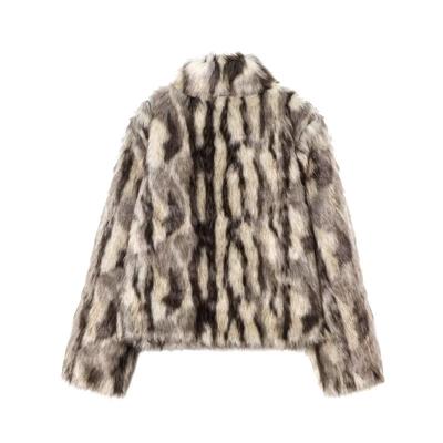 Winter Damen Faux Fur Blumenjacke mit Stehkragen und langen Ärmeln - Europäischer und Amerikanischer Stil.