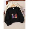European sizes Crewneck Sweatshirt for Kids Featuring a Vibrant Butterfly Design, It Serves As Both Sportswear And Casual Attire
