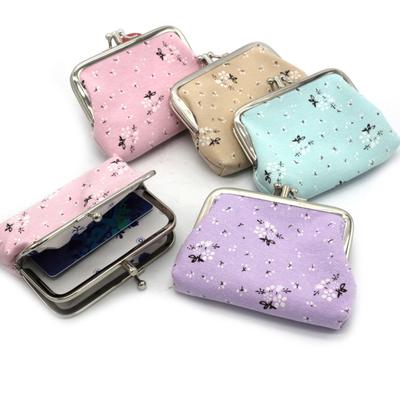 Floral Canvas Coin Purse Women Change Purse with 2 Compartments