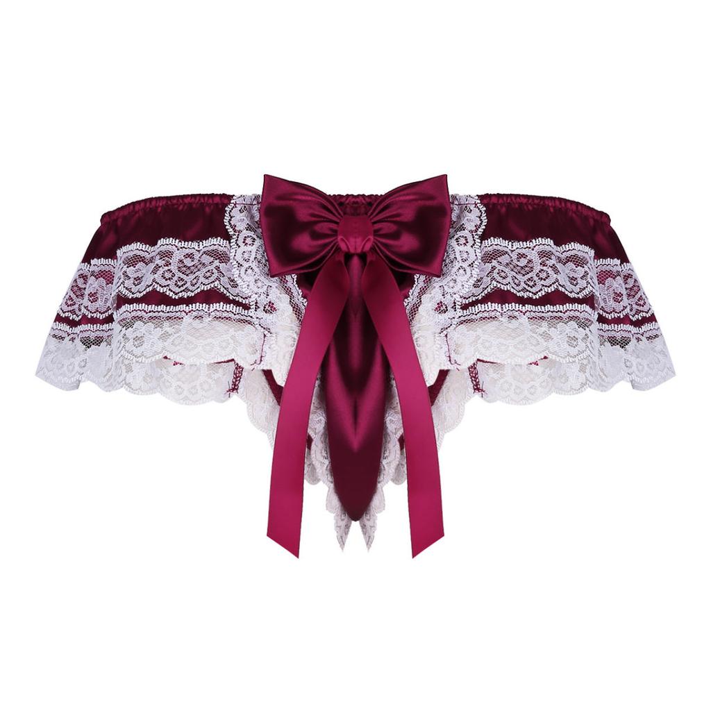 Men's Sissy Frilly Ruffled Lace Trim Crossdress Underwear G-String Thongs Briefs Panties