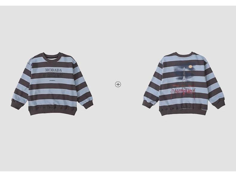 2025 Spring Boys' Striped Terry Cotton Sweatshirt with Panda Print