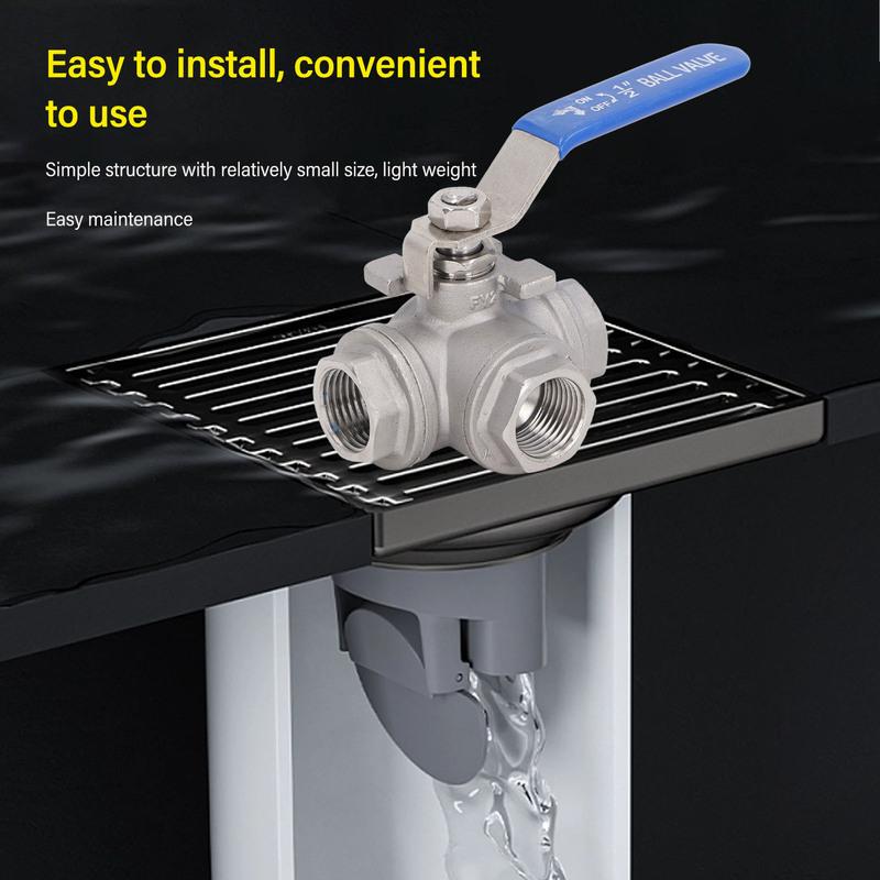 3 Way Ball Valve 1/2in DN15 304 Stainless Steel Female Thread L Type Manual Drive for Water Oil Gas 3 Way Ball Valve 1/2in