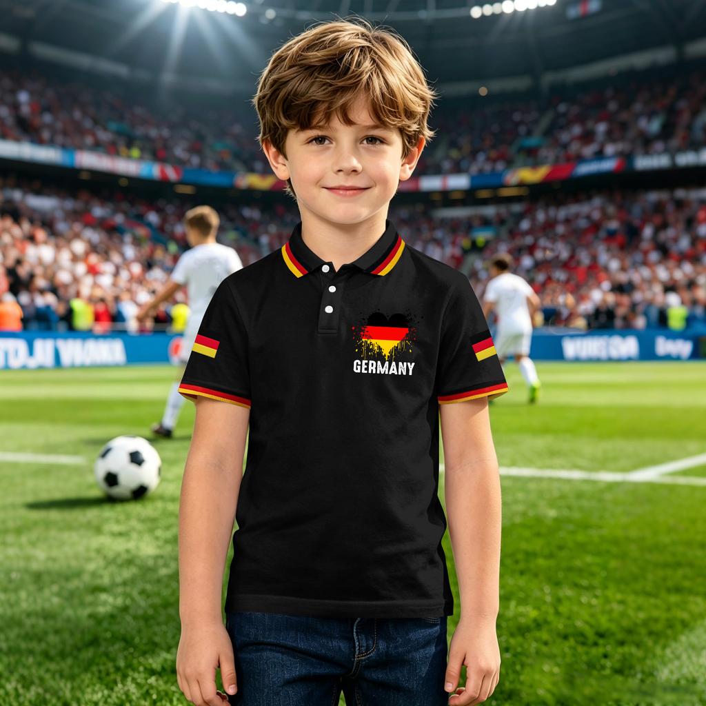 Kids Polo Shirt Short Sleeve Casual Top with National Flag Print for Boys Comfortable Fit Breathable Fabric Suitable for Everyday Wear