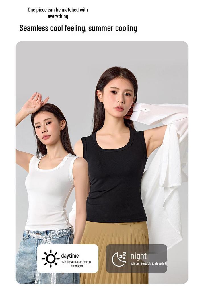 Tencel Lyocell Wide Shoulder Tank Top - Sleeveless, Cool, Skin-friendly, Versatile Base Layer (No Bra Pads).