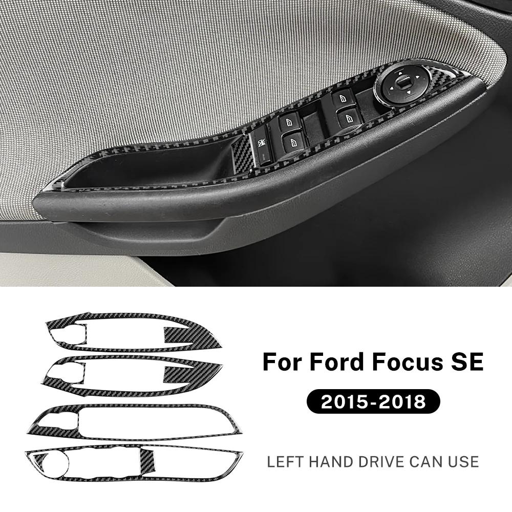 Real Soft Carbon Fiber Sticker For Ford Focus SE RS ST Ecoboost 2012-2015 2016 2017 2018 LHD Car Window Lift Button Panel Trim