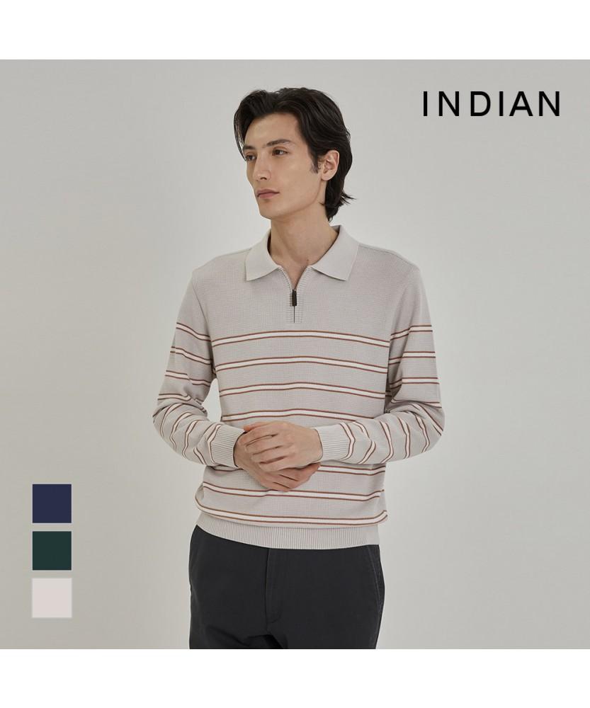 INDIAN Striped Polo Zip-Up Knit_Miubl6Sc461