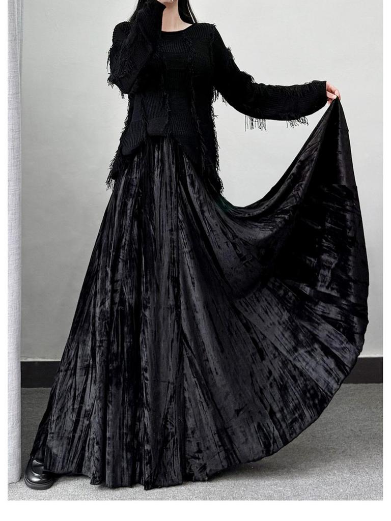 Women's High Waist Velvet Umbrella Skirt: Long, Thickened, Slimming, and Hip-Covering for Autumn and Winter