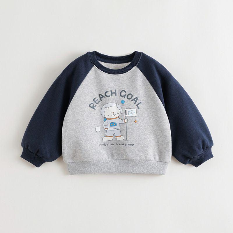 Mark Jenny Boys  Cat Astronaut Color-Blocked Sweatshirt Baby Pullover 2026 Spring New Style 551135 Light hemp Gray 90