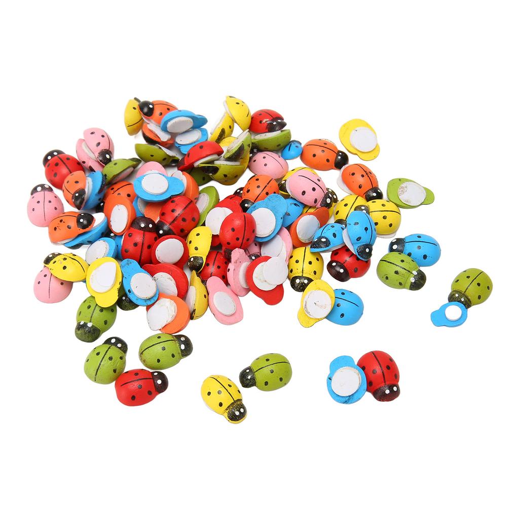 100pcs Wooden Ladybug Stickers Colorful Cute Self Adhesive Ladybug Stickers for DIY Crafts Scrapbook Party Decorations