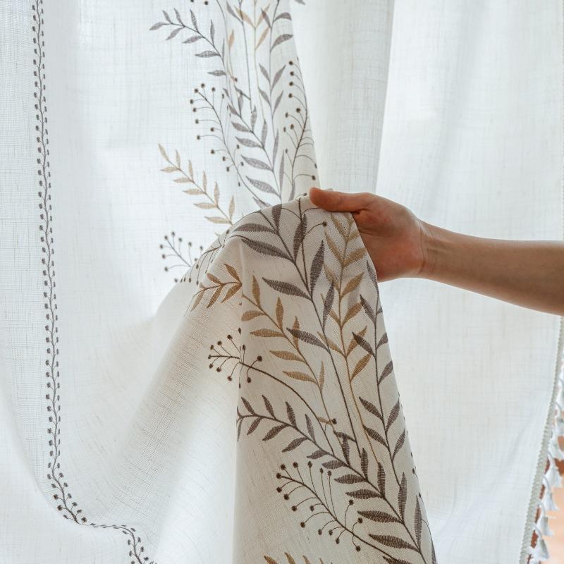 Boho Floral Semi-Blackout Curtains, Cotton Linen Farmhouse Curtains for Living Room Bedroom Vintage Rustic Patterned Printed