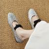 Krazing Pot Crystal Beading Fashion Spring Size 42 41 Low Heels Women Round Toe Shoes Ballet Dance Shallow Flats