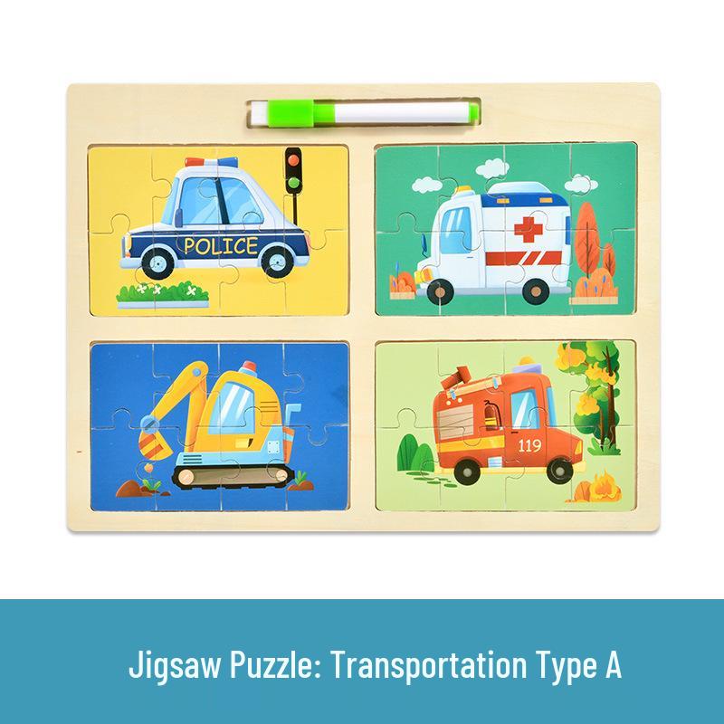CPCE 4-in-1 Children's Educational Puzzle: Early Learning Cartoon Cognitive Board & Baby Drawing Toy