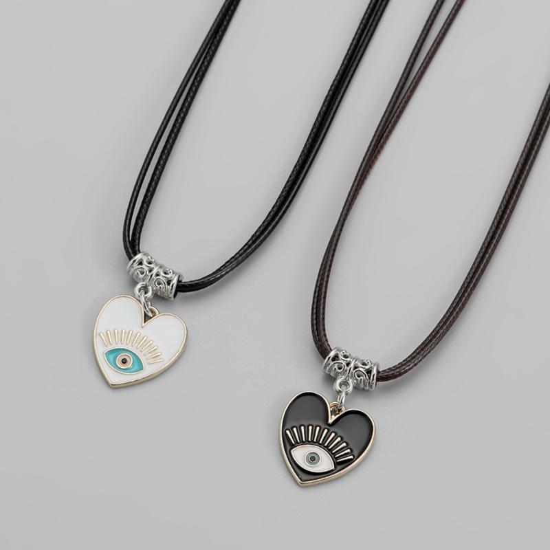2pcs Heart Cross Cat Pendant Necklace Couple Black Rope Choker Necklace Jewelry