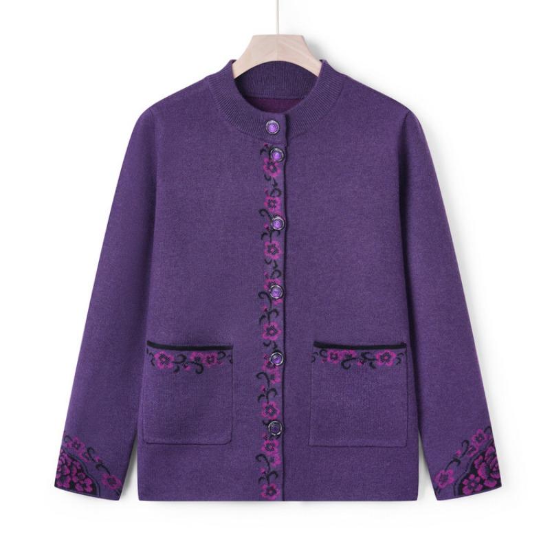 New Mom Pack Autumn Cardigan Jacket Middle Elderly Knitted Sweater Female Grandma Pack Sweater Elderly