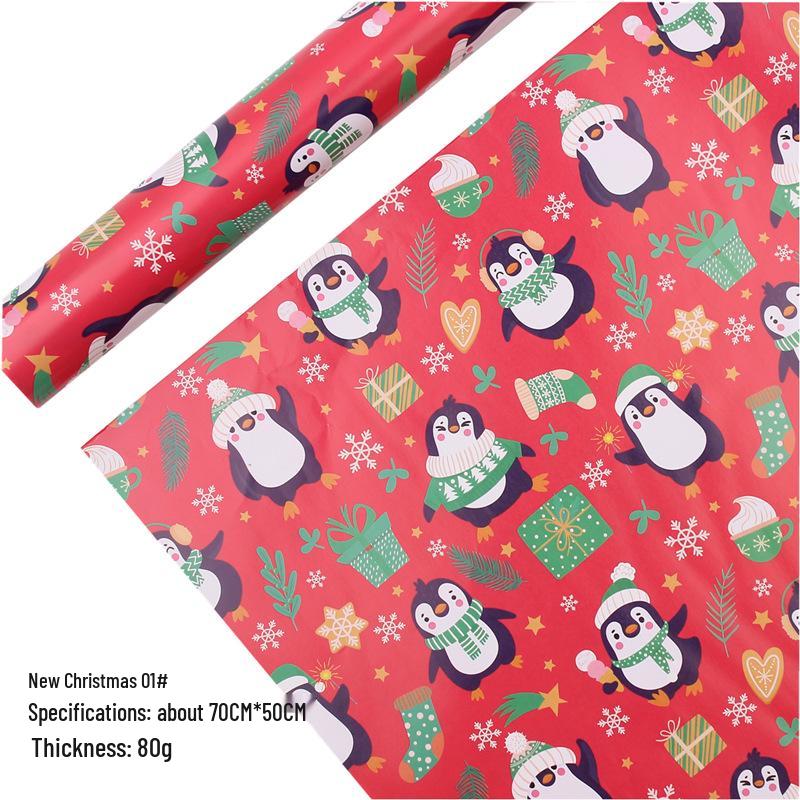 Holiday Gift Wrapping Paper Set: Cartoon Christmas & New Year Design with Tissue Paper
